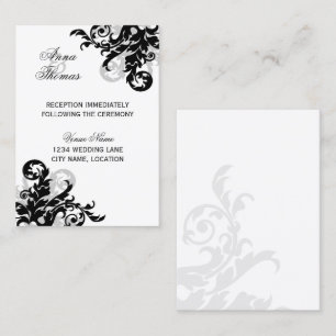 Cartões de Recepção de Casamento Black e Silver Fl