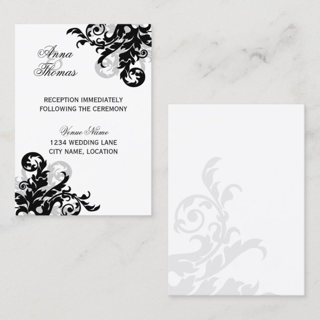 Cartões de Recepção de Casamento Black e Silver Fl (Frente/Verso)