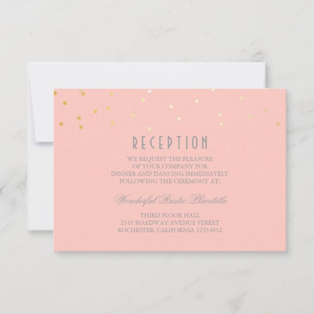 cartões de recepção de casamento com confetes rosa (Frente)