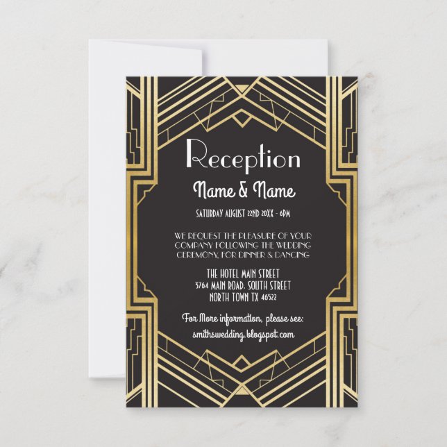 Cartões de Recepção de Casamento Gatsby Art Déco D (Frente)