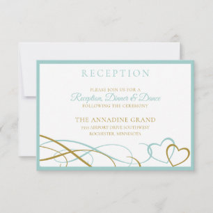 Cartões de Recepção de Casamento Hearts - Turquesa