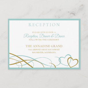 Cartões de Recepção de Casamento Hearts - Turquesa