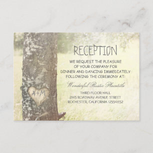 cartões de recepção de casamento no campo com árvo