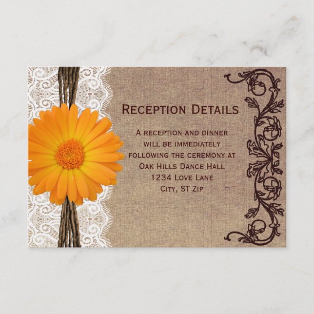 Cartões de Recepção de casamento Rustic Orange Ger (Frente)