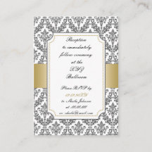 Cartões de recepção de casamento tema damasco dour