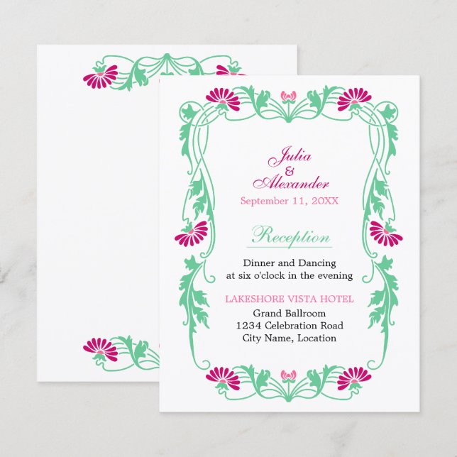 Cartões de Recepção Elegantes com Folhas e Flores (Frente/Verso)