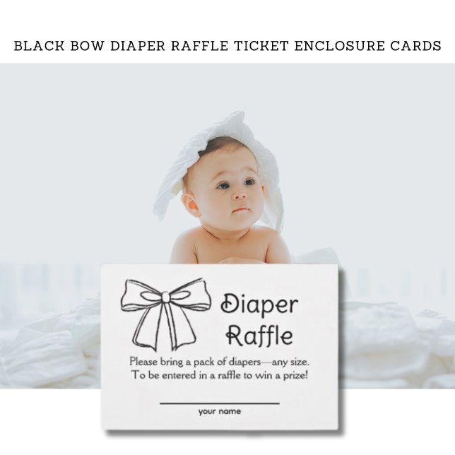 Cartões de receptáculo de Fralda preta para Raffle (Black Bow Diaper Raffle Ticket Baby Shower Enclosure Cards)
