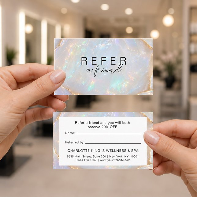 Cartões de Referência de Mármore Holográfico Opal (Refer a Friend! Opal Holographic Marble Referral Cards)