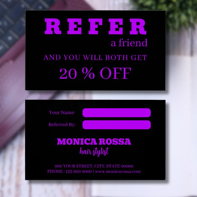 Cartões de Referência Negra Roxo Moderno (Criador carregado)