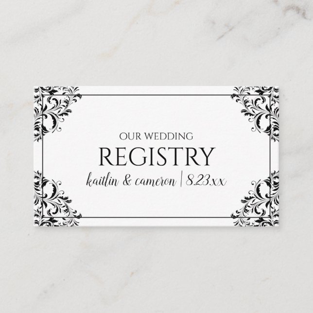 Cartões de Registro de Casamento - Nadine - Preto (Frente)