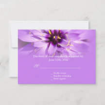 Cartões de resposta de casamento com flores roxas