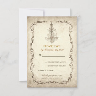 cartões de resposta de casamento com lustre antigo