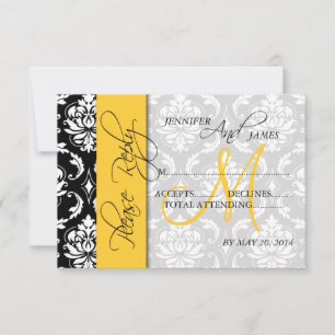 Cartões de Resposta de Casamento Damask Monograma 