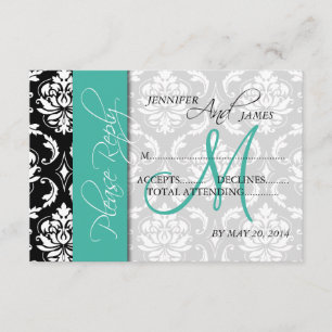Cartões de Resposta de Casamento Damask Turquesa M