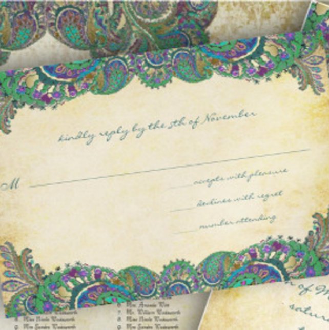 Cartões de Resposta de Casamento de Colores Paisle (Criador carregado)