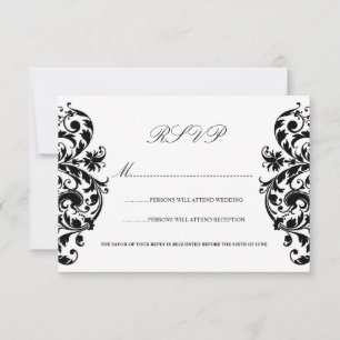 Cartões de Resposta de Casamento em Damask Preto e