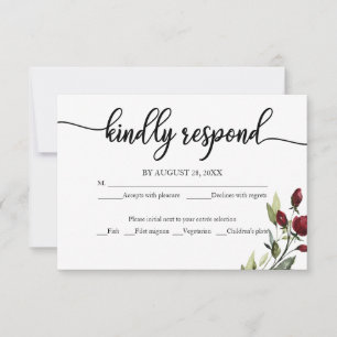 Cartões de Resposta de Casamento Florais Borgonha