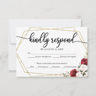 Cartões de Resposta de Casamento Floral Borgonha p