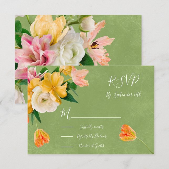 Cartões de resposta de casamento Floral Bright Bol (Frente/Verso)