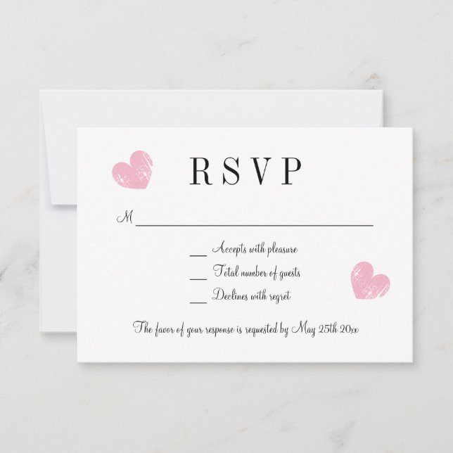 Cartões de resposta de casamento RSVP de coração r (Frente)