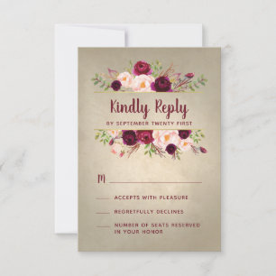 Cartões de Resposta de Casamento Vintage Borgonha 