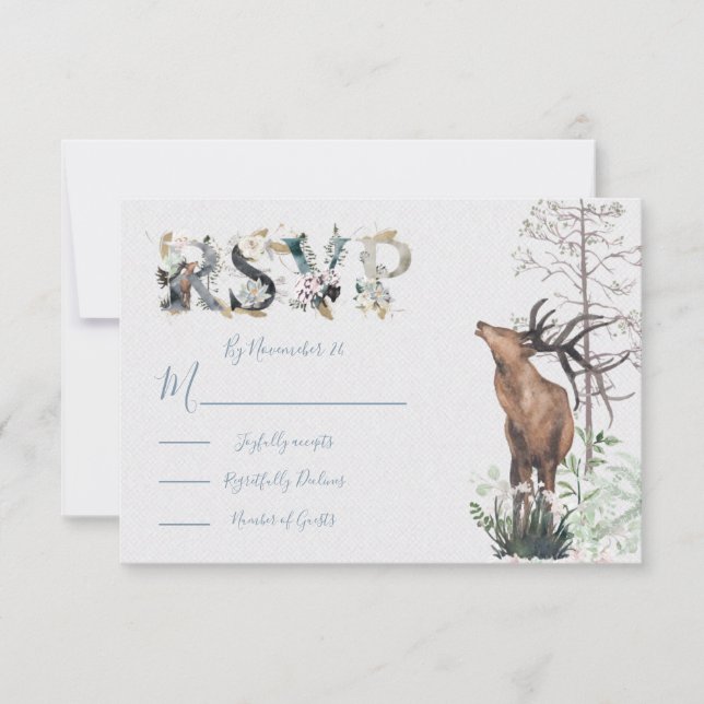 Cartões de resposta de Watercolor Woodland Wedding (Frente)
