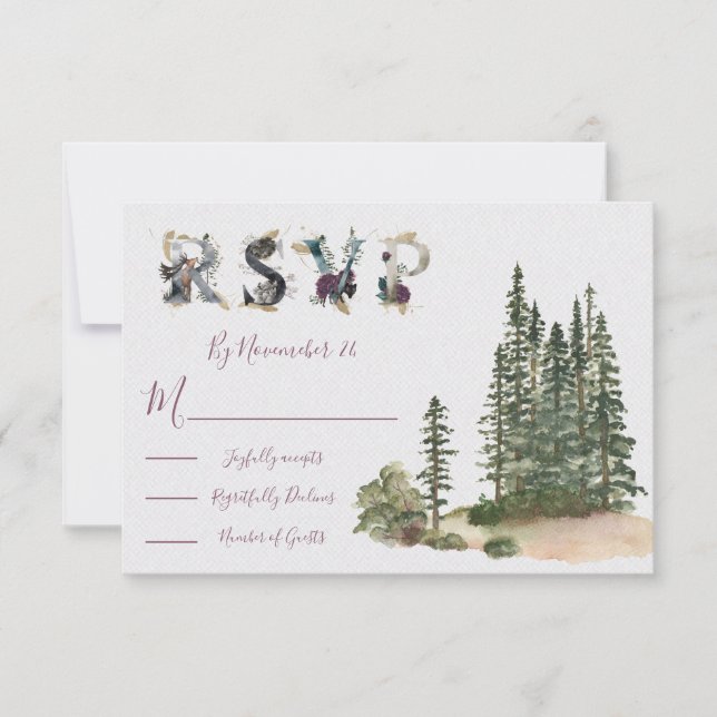 Cartões de resposta de Watercolor Woodland Wedding (Frente)