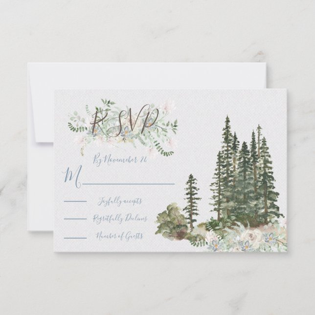 Cartões de resposta de Watercolor Woodland Wedding (Frente)