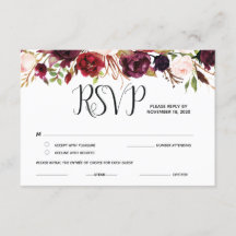 Cartões de resposta floral Borgonha RSVP