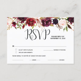 Cartões de resposta floral Borgonha RSVP