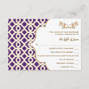 Cartões de resposta para casamento roxos e Dourado