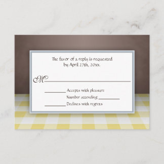 Cartões de resposta RSVP Brown Gingham Amarelo