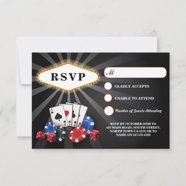 Cartões de Resposta RSVP Casamento Las Vegas Casin (Frente)