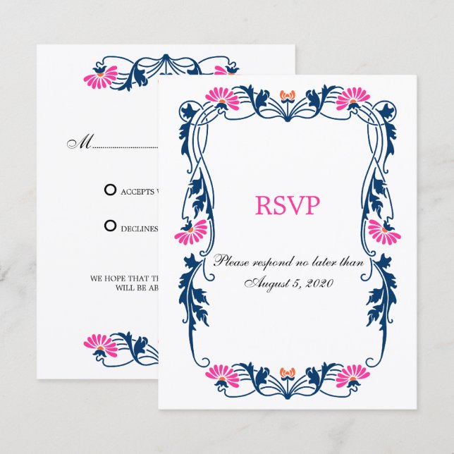 Cartões de Resposta / RSVP com Florais e Espirais  (Frente/Verso)