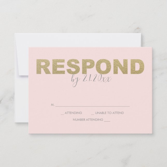 Cartões de Resposta RSVP Dourados Falsos e Rosa (Frente)