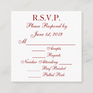Cartões de Resposta RSVP Vermelho Escuro e Branco