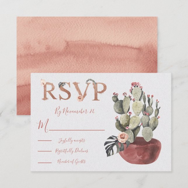 Cartões de resposta Terracota e Cactus Wedds RSVP (Frente/Verso)