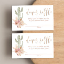 Cartões de rifa de fralda para chá de bebê pampas 