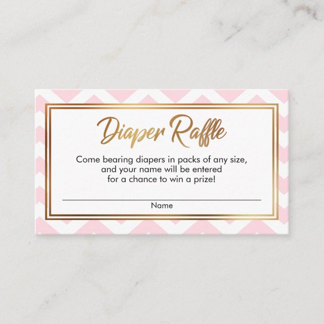 Cartões de Rifa de Fraldas com Chevron Rosa Pastel (Frente)