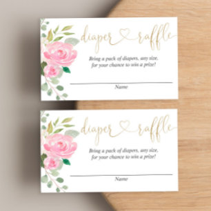 Cartões de rifa de fraldas florais rosa e dourado