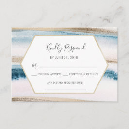 Cartões de RSVP aquarela azul e dourado