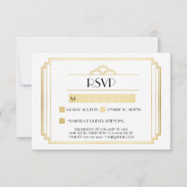 Cartões de RSVP Art Deco Dourado Branco dos anos 2