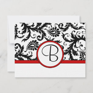 Cartões de RSVP - Damasco Preto e Branco com Corte