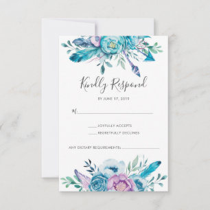 Cartões de RSVP de água-forte boho floral roxo