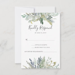 Cartões de RSVP de aquarela com folhagem verde