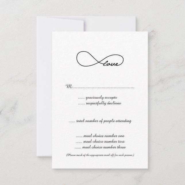 Cartões de RSVP de Casamento Black Love Infinity (Frente)
