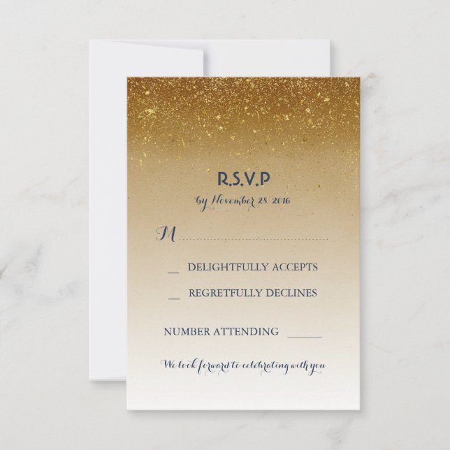 Cartões de RSVP de casamento branco com brilho dou (Frente)