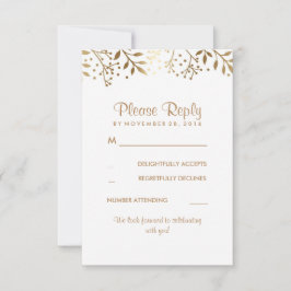 Cartões de RSVP de casamento branco dourado rústic
