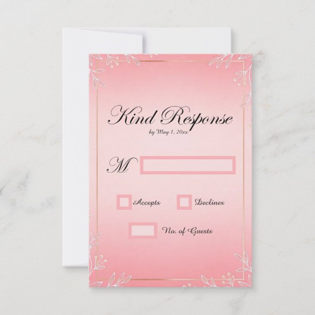 Cartões de RSVP de Casamento Bubblegum Blush (Frente)