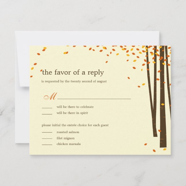 Cartões de RSVP de casamento com árvores da flores (Frente)
